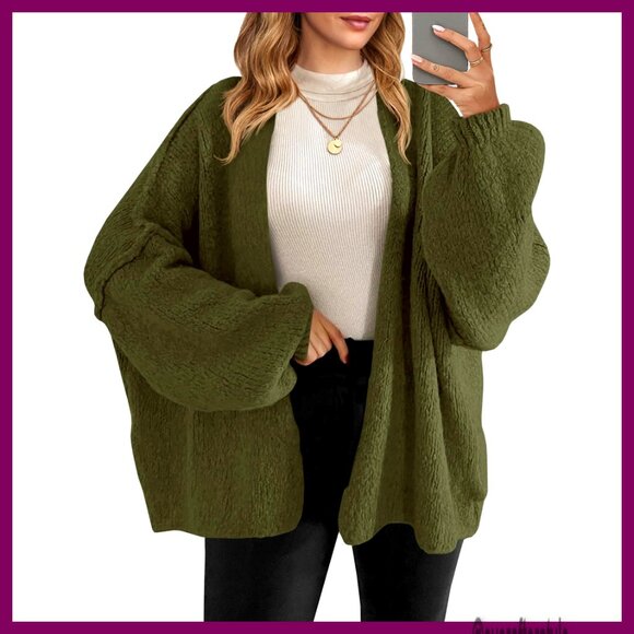 Sweaters - Oversized Chunky Knit Cardigan Long Lantern Sleeve Open Front Sweater Coat